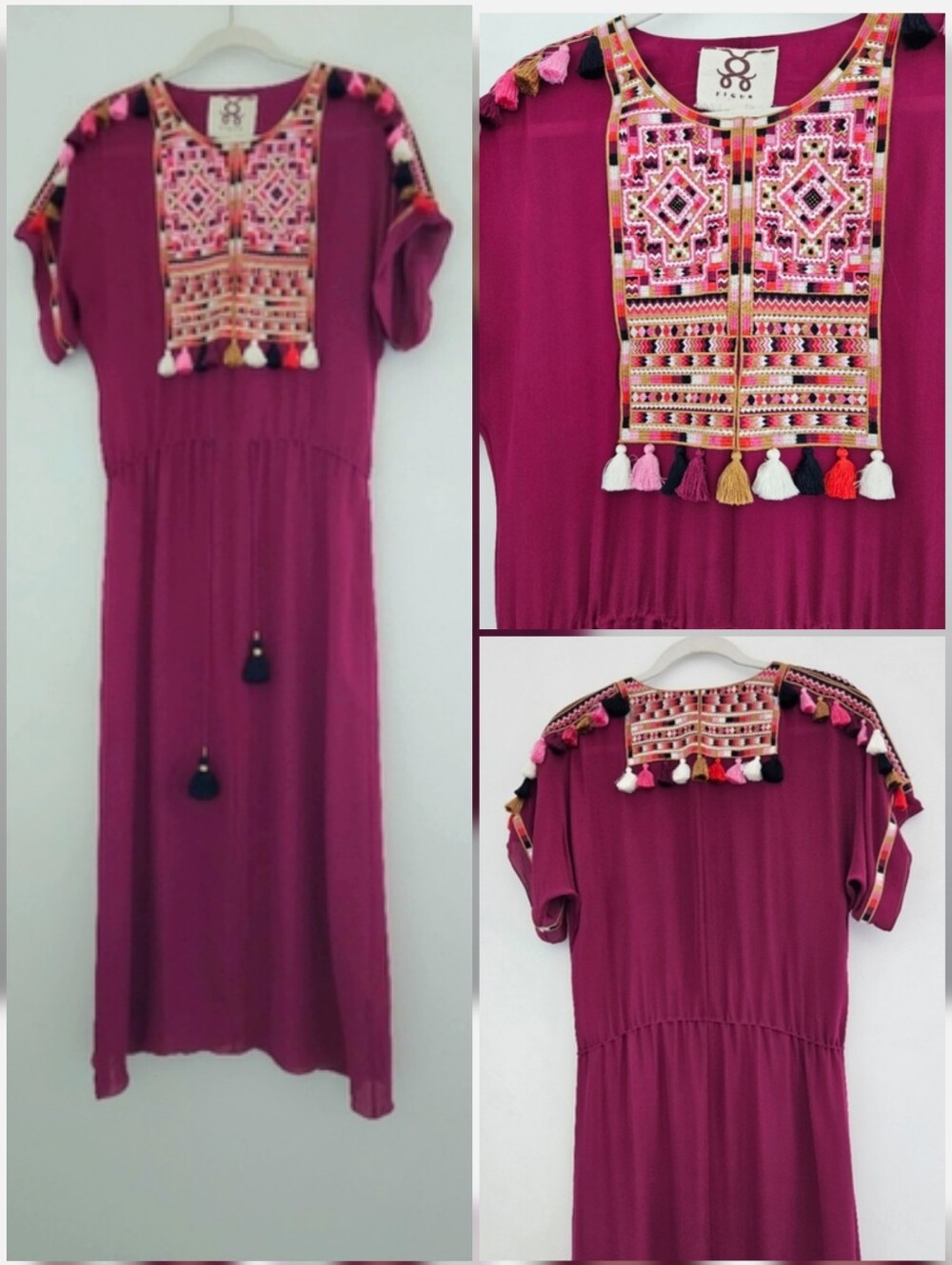 FIGUE Raspberry Silk Georgette Tassle Tie Waist Maxi Dress India